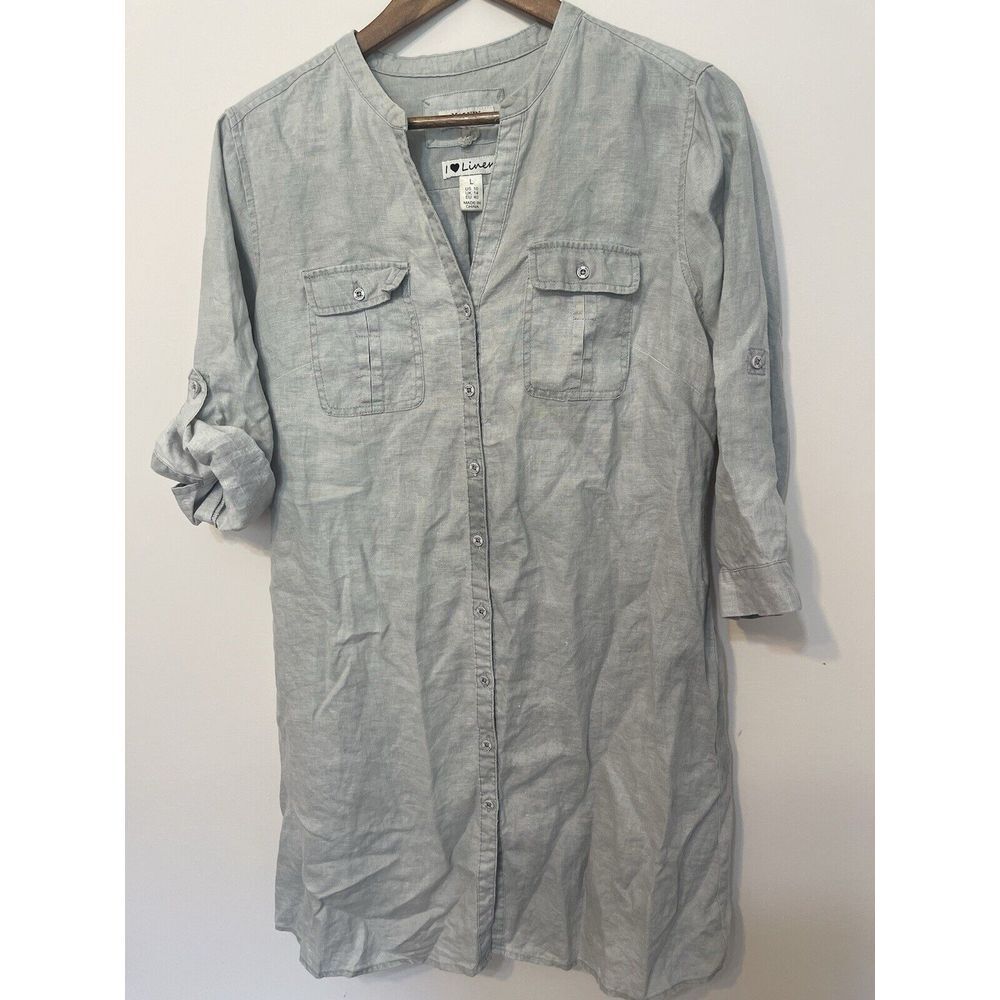 Malvin Hamburg Germany I Love Linen Minimalist‎ Gray Button Down Shirt Dress 10